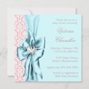 Invitation Baby Shower Fille Bleu Sarcelle Rose Élégant