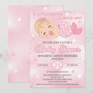 Invitation Baby shower fille blonde   Bébé Sirène 