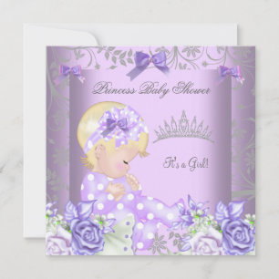 Invitation Baby Shower Fille Blonde Floral Lavande Gris