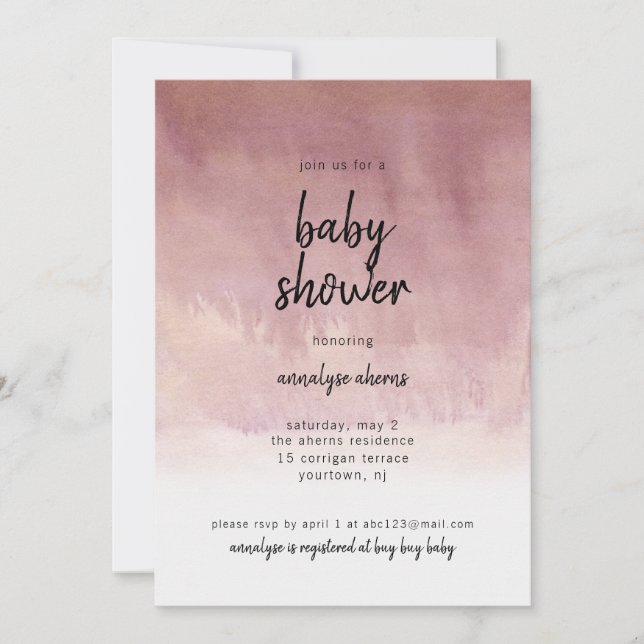 Invitation baby shower Fille Blush Ombre Moderne (Devant)