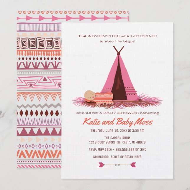 Invitation Baby shower fille {Boho Chic} (Devant / Derrière)