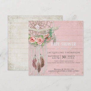 Invitation Baby shower fille BOHO Dream Catcher Plumes de boi