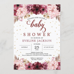 Invitation Baby shower fille boho rose vif