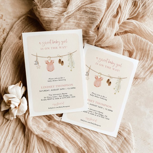 Invitation Baby shower fille Boho | Vêtements pour bébés en t (Créateur téléchargé)