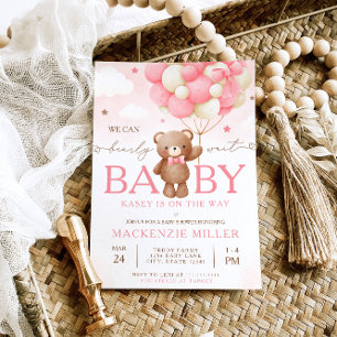 Invitation Baby shower Fille Boloon Ours Teddy