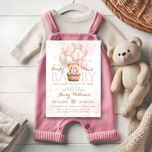 Invitation Baby shower Fille Boloon Rose Ours Teddy