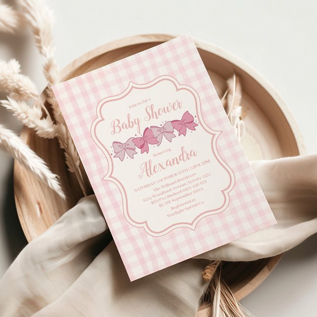 Invitation Baby shower fille Bow Aquarelle rose (Créateur téléchargé)