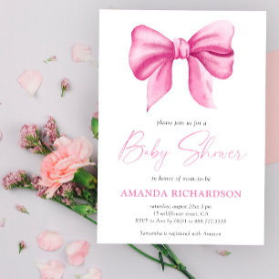 Invitation Baby shower fille Bow Aquarelle rose