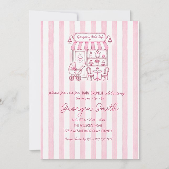 Invitation Baby Shower Fille Café Rose Vintage  (Devant)