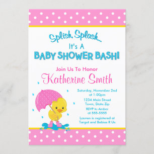 Invitation Baby shower fille canard 5x7 Carte