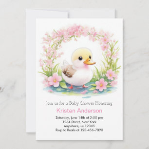 Invitation Baby shower Fille Canard Rose Floral Blissful