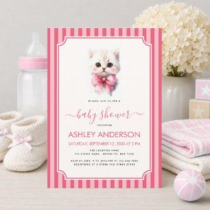 Invitation Baby Shower Fille Chatons Joli Nœud Rose et Rayure