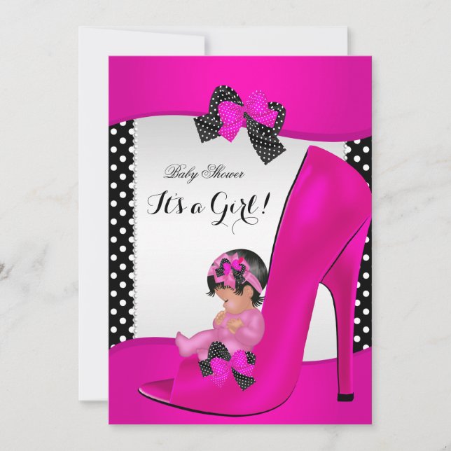 Invitation Baby Shower Fille Chaussure Bébé Rose Chaud Points (Devant)