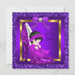 Invitation Baby Shower Fille Chaussure Pailletée Violet