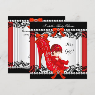 Invitation Baby Shower Fille Chaussure Rouge à Talon Haut Rou