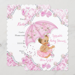 Invitation Baby Shower Fille Cheveux Blonds Parapluie Rose Fl