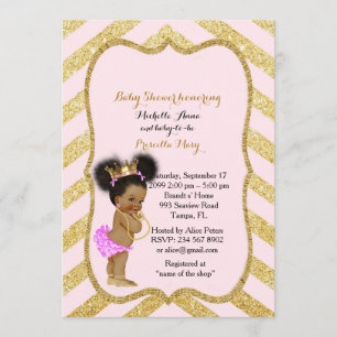 Invitation Baby shower FILLE, chevron doré, blanc & or_Ébène