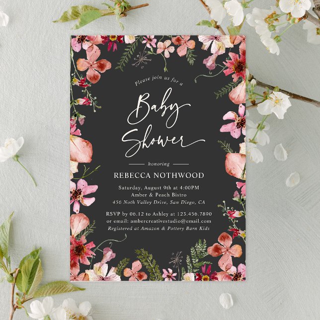Invitation Baby shower Fille Chic Chic Boho foncé moderne (Créateur téléchargé)
