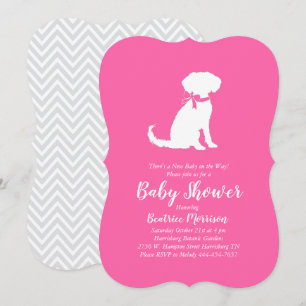 Invitation Baby Shower Fille Chien Schnoodle Rose