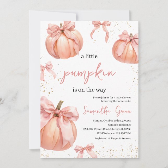 Invitation Baby shower fille Citrouille de la ceinture rose (Devant)