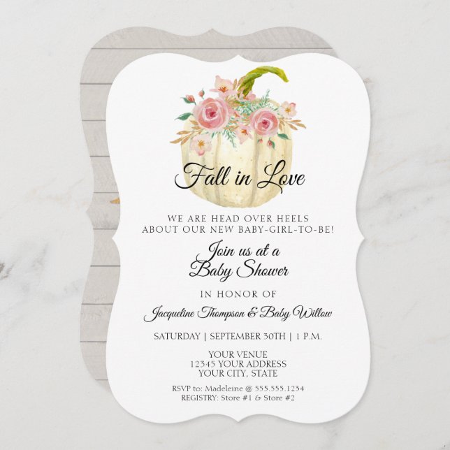 Invitation Baby shower fille Citrouille flou flou (Devant / Derrière)