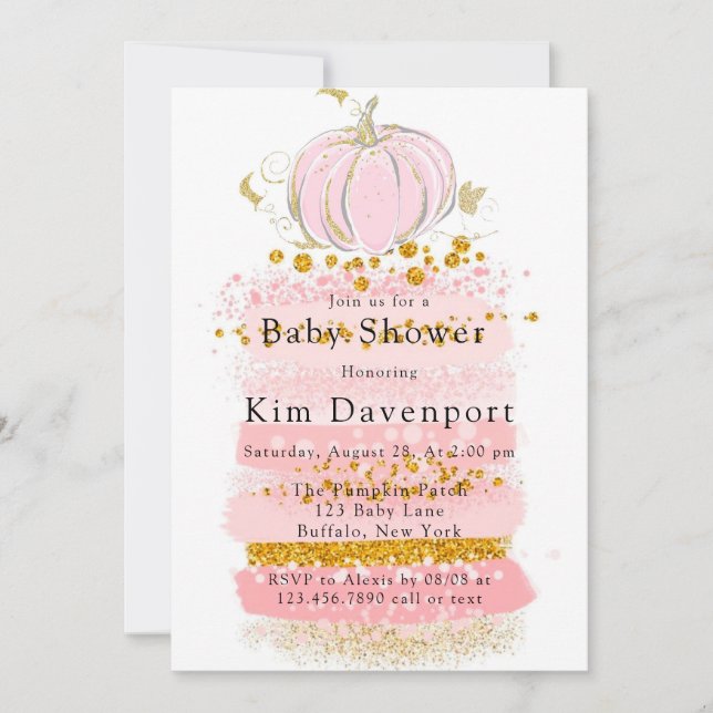 Invitation Baby shower fille Citrouille Parties scintillant r (Devant)