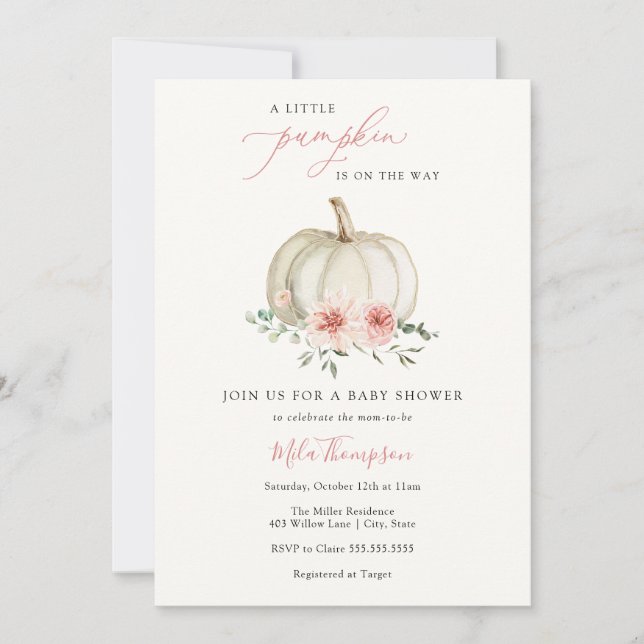 Invitation Baby shower fille Citrouille rose (Devant)