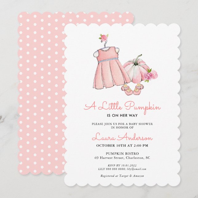 Invitation Baby shower fille Citrouille rose mignon (Devant / Derrière)