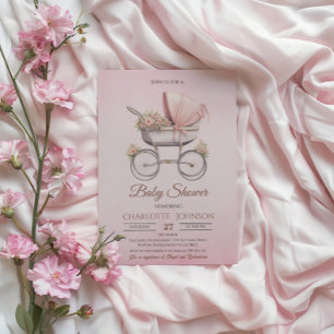 Invitation Baby Shower Fille Classique Vintage Rose
