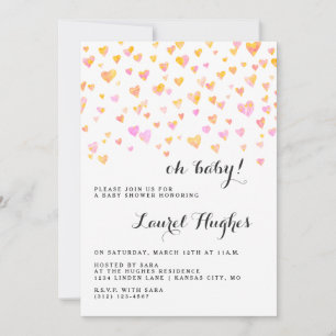 Invitation Baby shower fille Coeurs roses