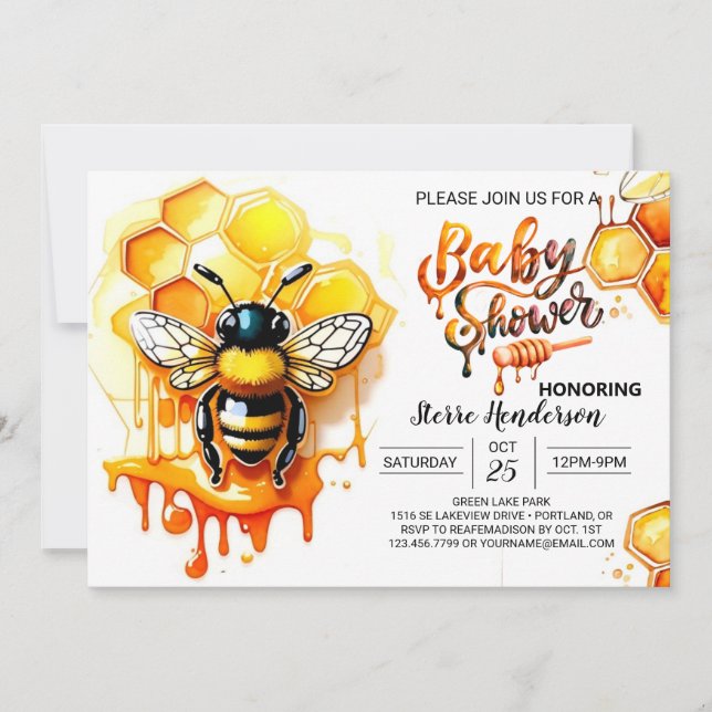 Invitation Baby shower fille d'abeille mignonne (Devant)