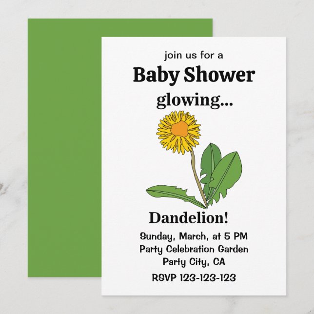 Invitation Baby shower fille Dandelion (Devant / Derrière)