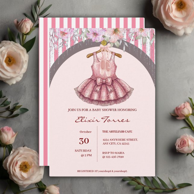 Invitation Baby shower Fille de Ballet Rose Tutu Ballerina mo (Créateur téléchargé)
