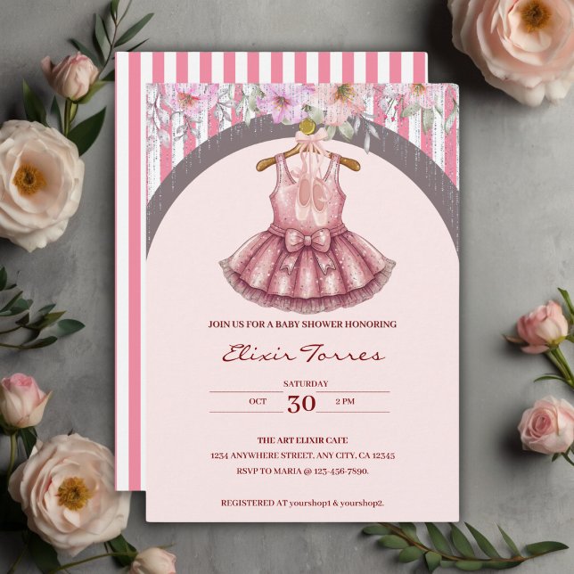 Invitation Baby shower Fille de Ballet Rose Tutu Ballerina mo (Créateur téléchargé)