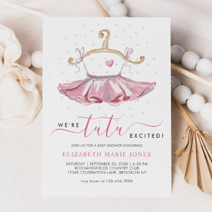 Invitation Baby shower Fille de Ballet Rose Tutu Ballerina mo