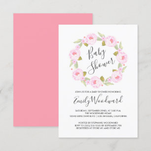 Invitation Baby shower Fille de couronne de fleurs roses