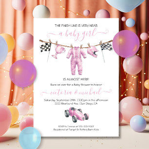 Invitation Baby Shower Fille de course sur étendoir