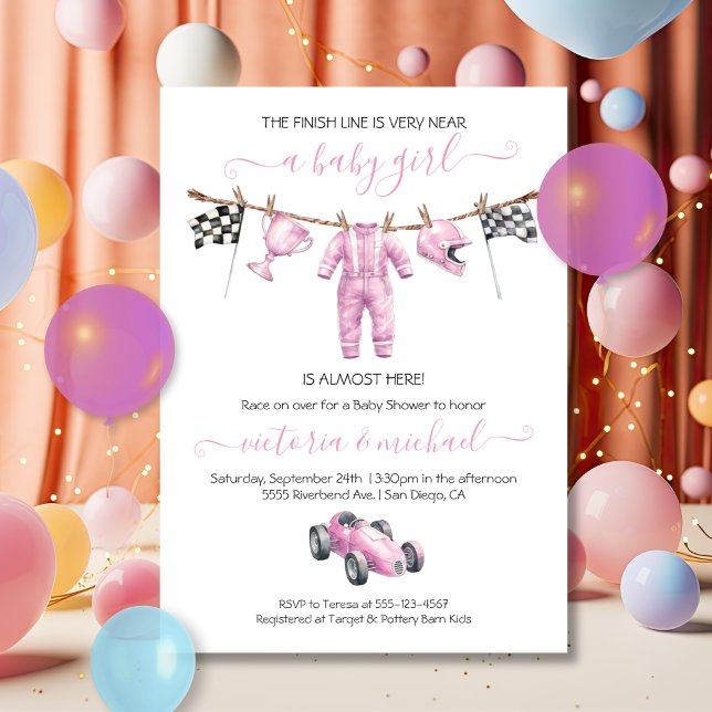 Invitation Baby Shower Fille de course sur étendoir (Créateur téléchargé)