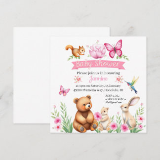 Invitation Baby shower fille de créatures forestières