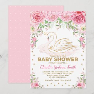Invitation Baby shower fille de cygne rose or princesse