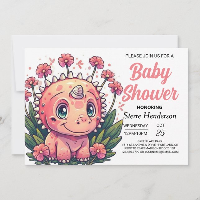 Invitation Baby shower fille de Dinosaure de Bohême (Devant)