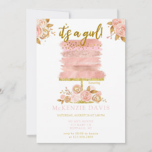 Invitation Baby shower Fille de gâteau de pivoine rose