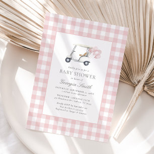 Invitation Baby shower fille de golf rose En vichy
