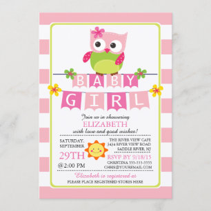 Invitation Baby shower fille de la chouette