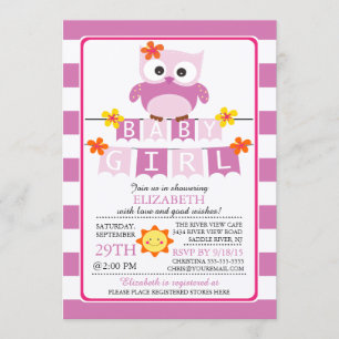 Invitation Baby shower fille de la chouette
