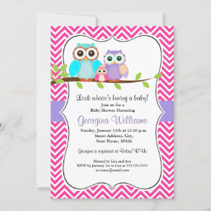 Invitation Baby shower fille de la chouette mignon