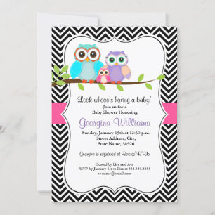 Invitation Baby shower fille de la chouette mûre
