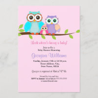 Invitation Baby shower fille de la chouette rose