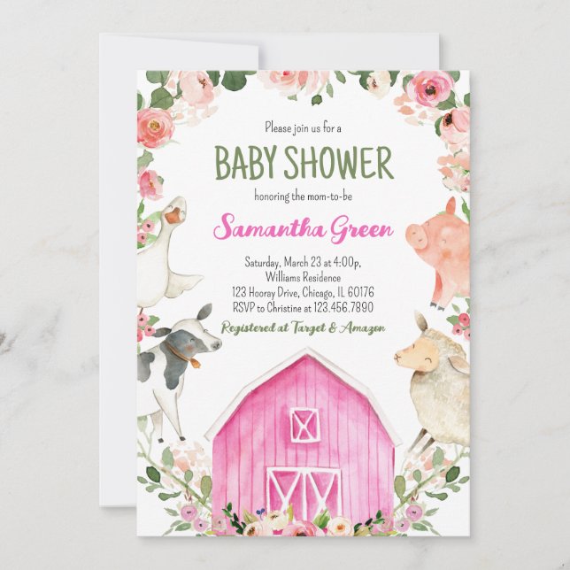 Invitation Baby Shower Fille de la Ferme (Devant)
