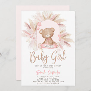 Invitation Baby shower fille de l'ours de Boho